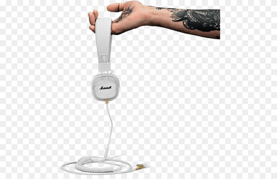 Old Microphone The Iconic White Marshall Script And Temporary Tattoo, Electronics, Person, Skin, Headphones Png Image