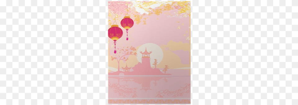Old Paper With Asian Landscape And Chinese Lanterns Paper, Lamp, Art Free Png