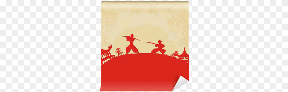 Old Paper With Samurai Silhouette Wall Mural Pixers Rick Graphic Print Amp Text Semi Sheer Rod Pocket, Person, Duel, White Board Free Png