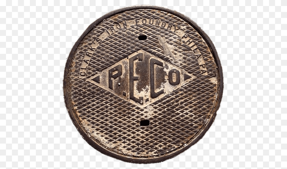Old Peco Manhole Cover, Hole, Drain, Sewer, Logo Png Image
