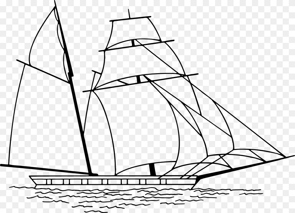 Old Sailing Ship Line Art Jib Of A Ship, Gray Free Transparent Png