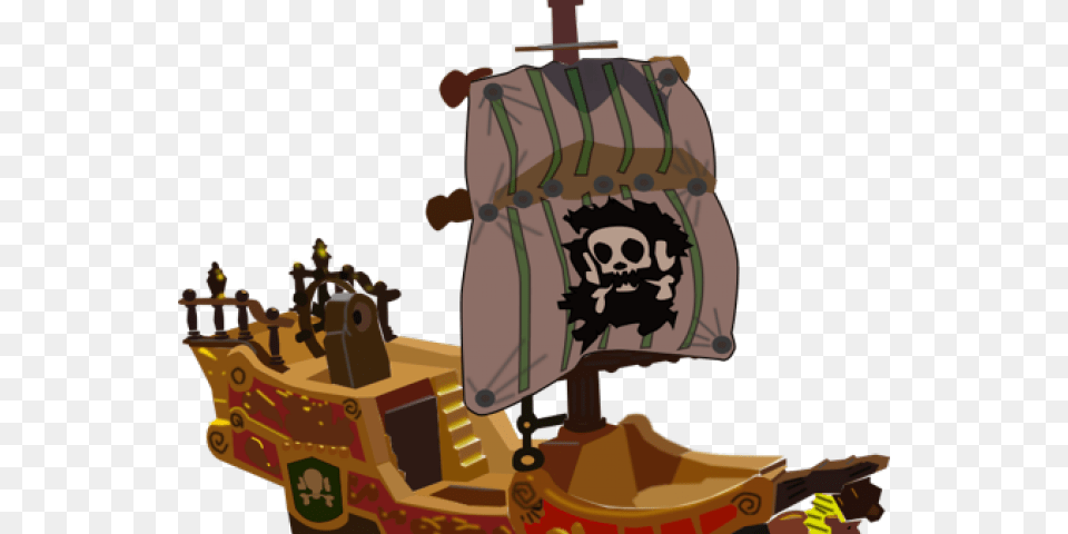 Old Sailing Ships Clipart White Cartoon Pirate Ship 3d, Treasure, Person, Bag Png