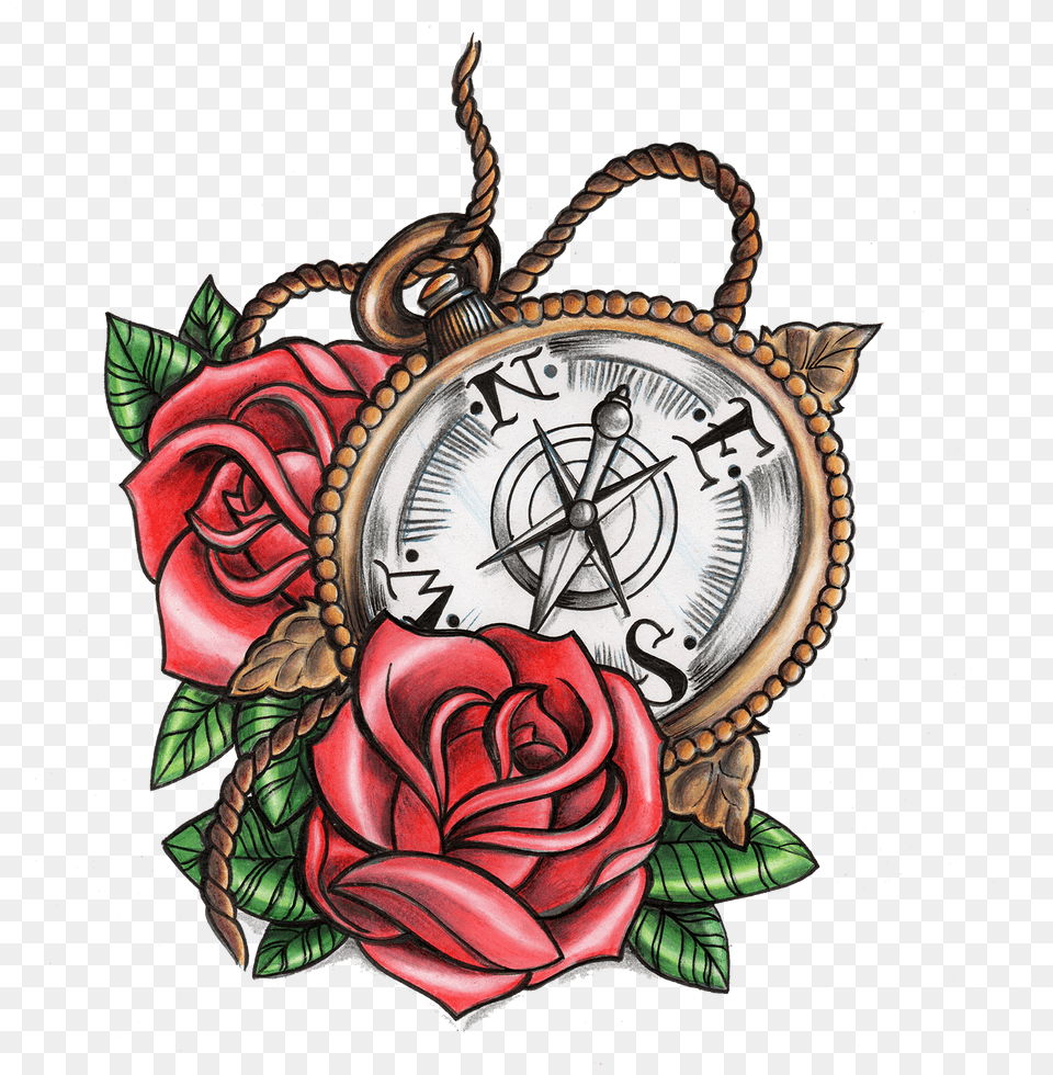 Old School Tattoo Compass, Flower, Plant, Rose, Art Png Image