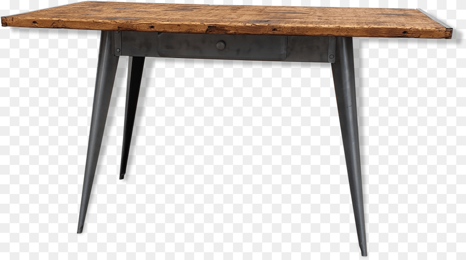 Old Table With Drawer Patina Graphite Metal Tolix Coffee Table, Desk, Dining Table, Furniture, Wood Free Png Download