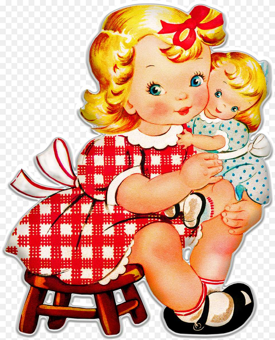 Old Vintage Merry Christmas Beautiful Cartoon Card, Baby, Doll, Person, Toy Png
