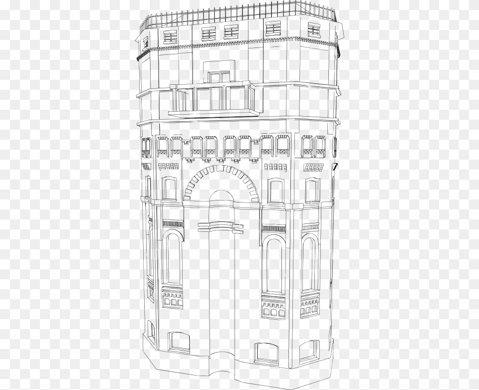 Old Water Tower Line Art Technical Drawing, Gray Free Png