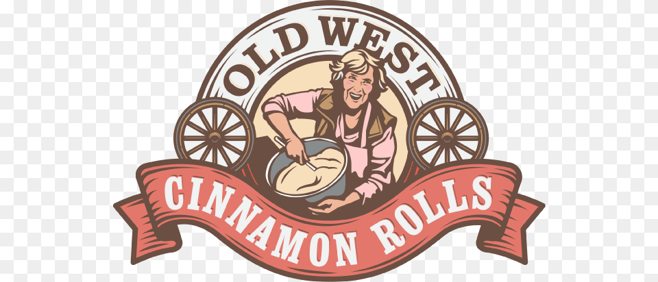 Old West Cinnamon Rolls And Espresso Cinnamon Roll Logo, Person, Machine, Wheel, Spoke Free Png