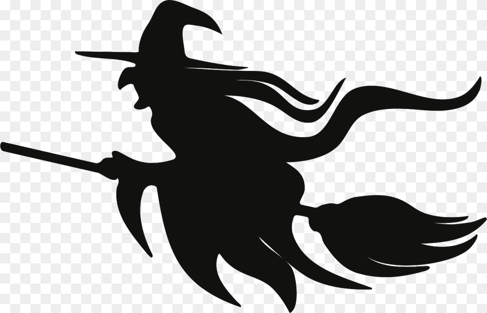 Old Witch On Broomstick, Silhouette, Animal, Fish, Sea Life Free Png