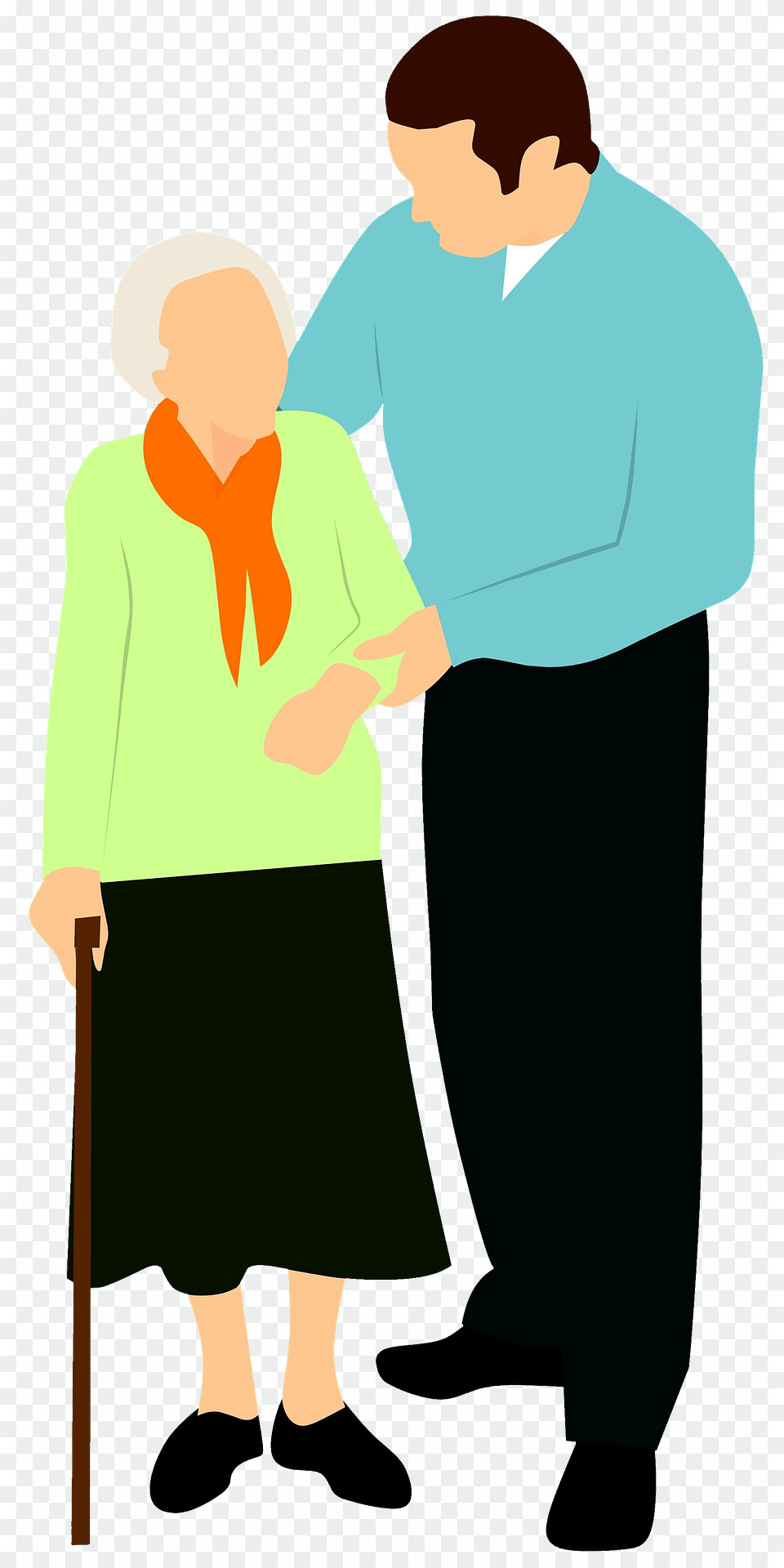 Old Woman And Young Man Clipart, Adult, Person, Male, Stick Free Png Download