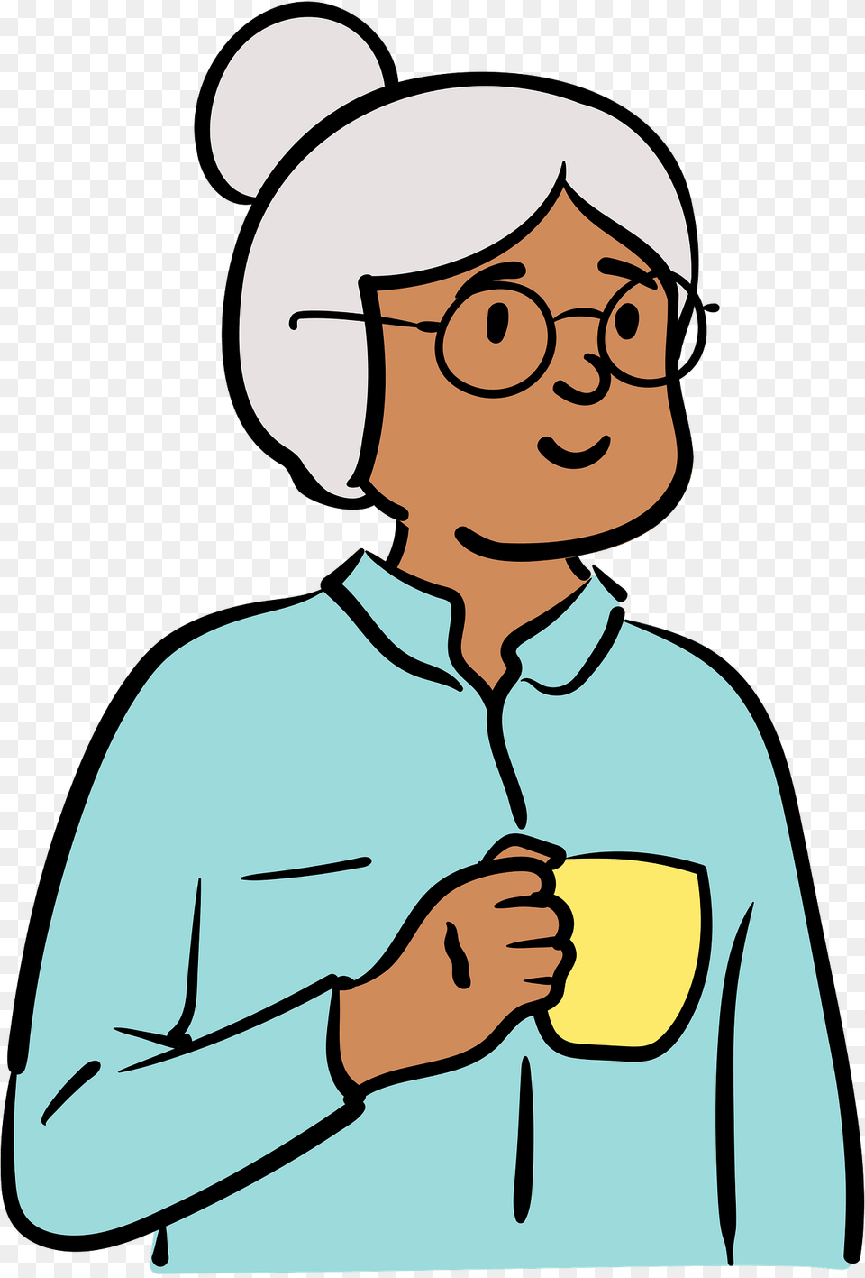 Old Woman With A Coffee Cup Clipart, Person, Face, Head, Art Free Png