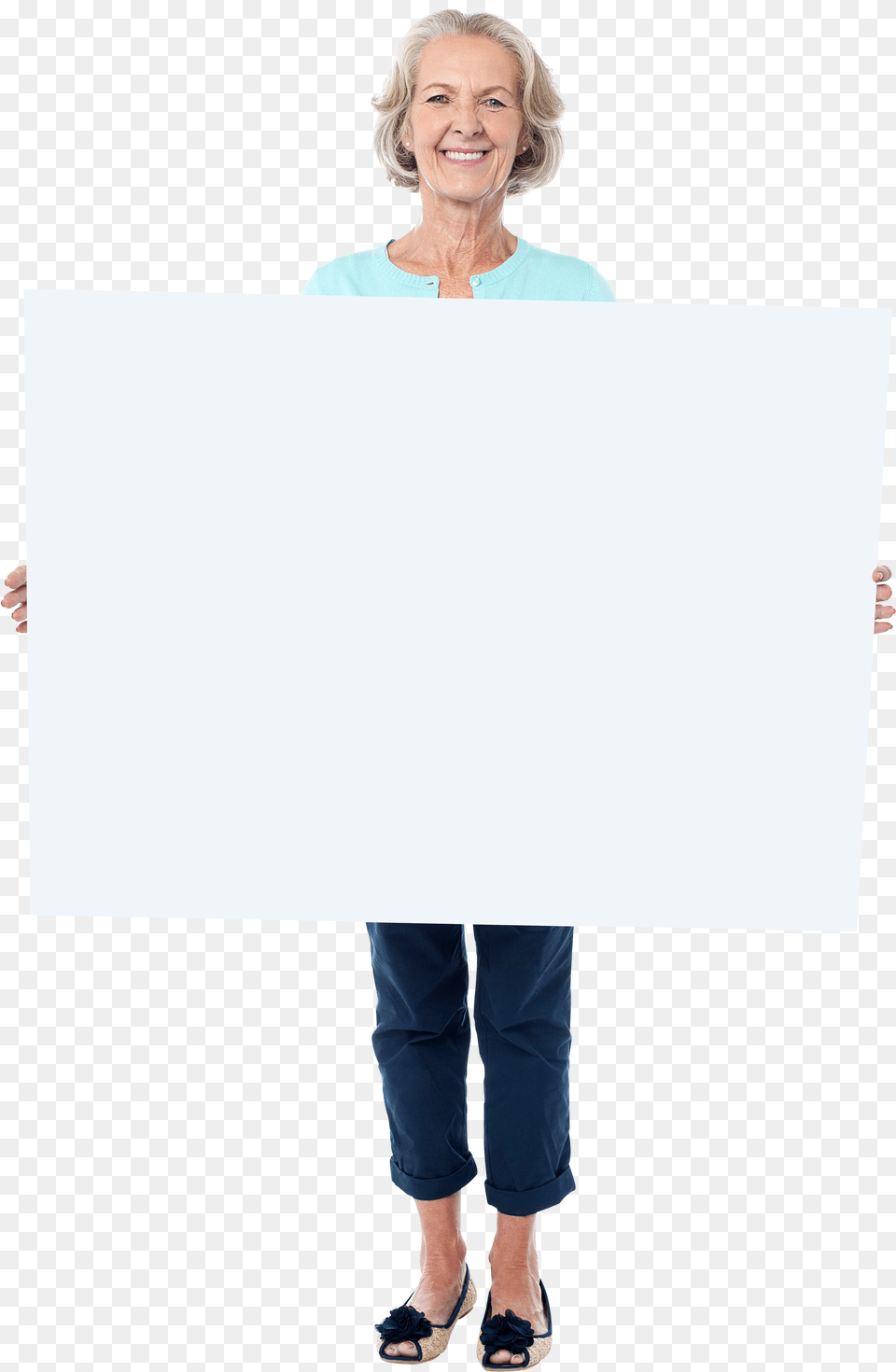 Old Women Holding Banner Image Old Woman Holding Banner, Adult, Person, Pants, Clothing Free Png