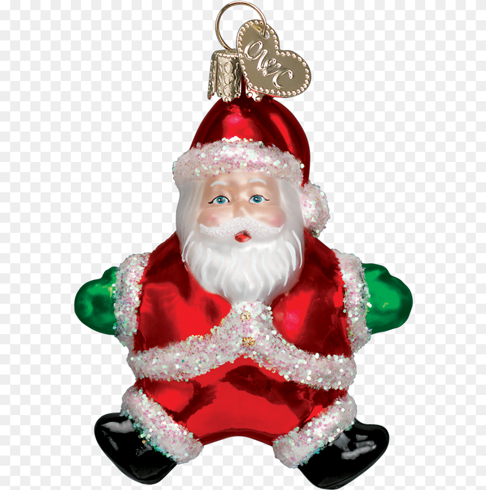 Old World Christmas Blown Glass Santa Claus, Elf, Doll, Toy, Accessories Png