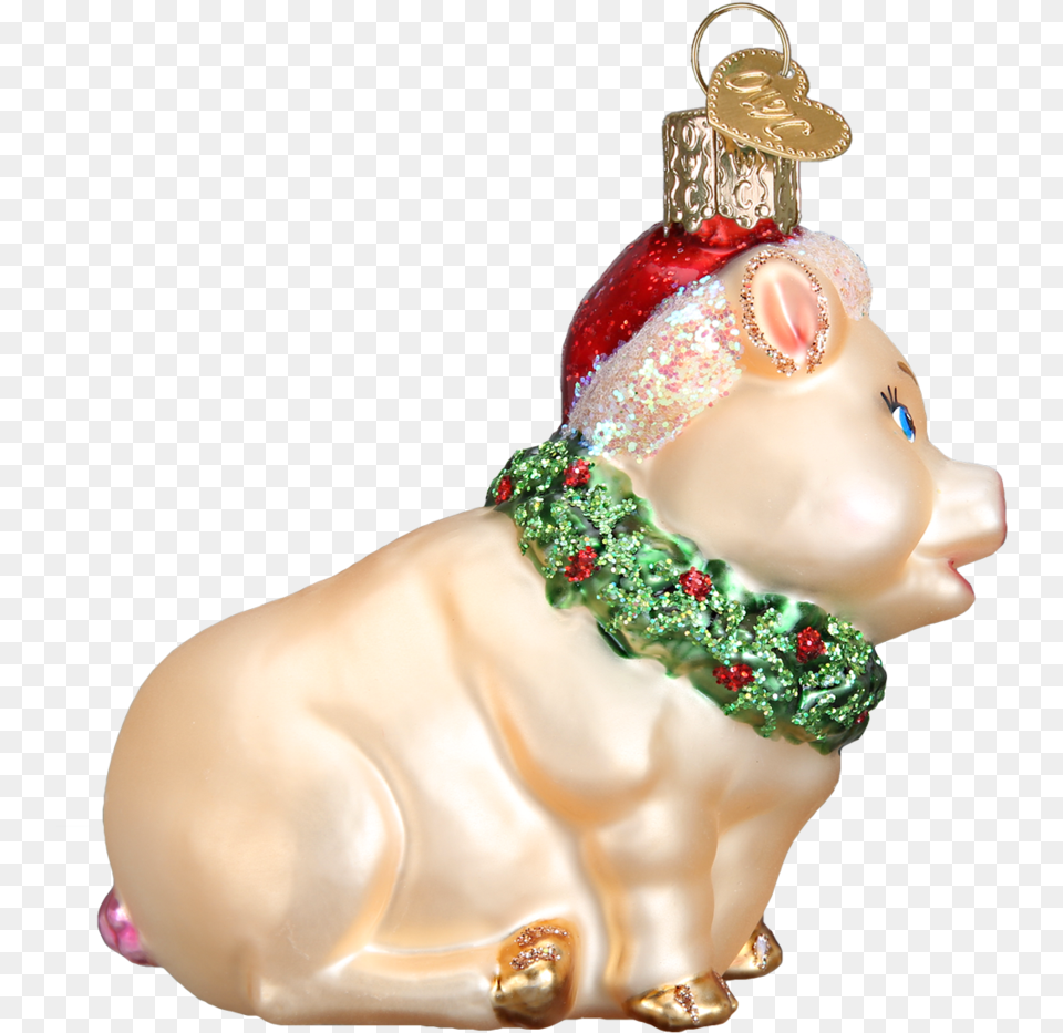 Old World Christmas Holly Pig Blown Glass Ornament Christmas Ornament, Accessories, Wedding, Person, Woman Free Png Download