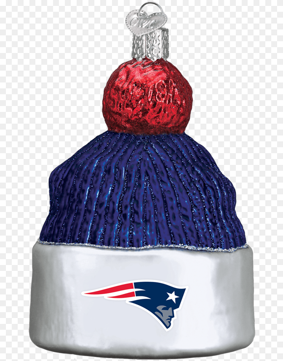 Old World Christmas New England Patriots Beanie Ornament New England Patriots Ornaments, Bottle, Clothing, Hat, Person Png