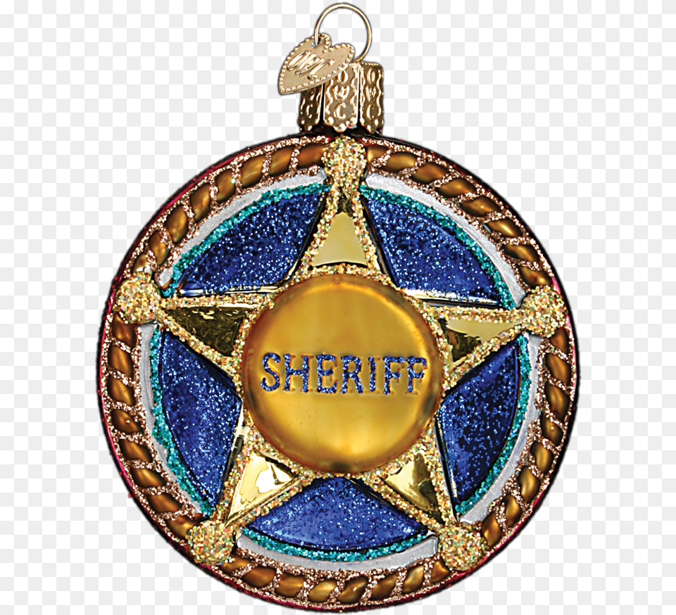 Old World Christmas Sheriff Badge Glass Ornament Owc Old Sheriff Christmas, Accessories, Gold, Logo, Symbol Png Image
