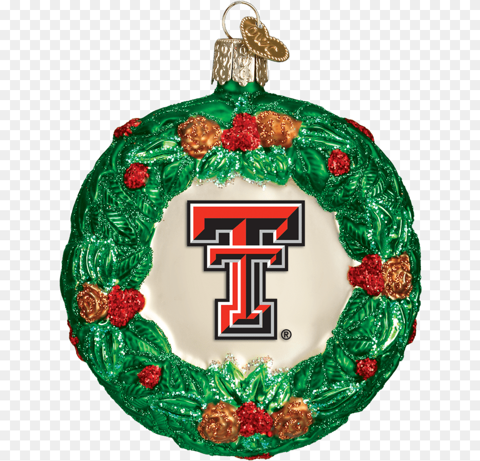 Old World Christmas Texas Tech Wreath Glass Ornament Washington State Cougars Glass Wreath Ornament Green, Accessories, Birthday Cake, Cake, Cream Free Png Download