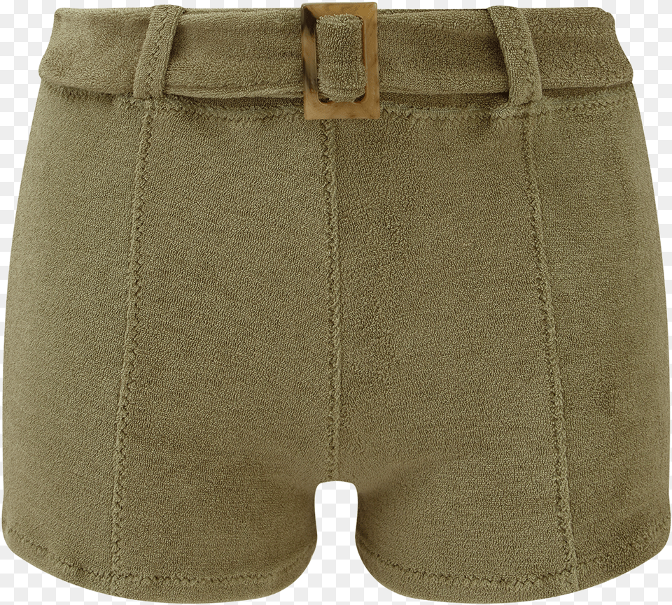 Olive Terry Cloth Belted Hot Pant Pocket, Clothing, Shorts, Accessories, Bag Png