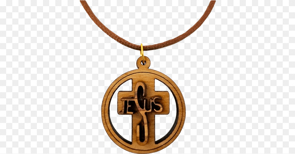 Olive Wood 3d Jesus Cross Round Necklace Solid, Accessories, Pendant, Symbol, Jewelry Png Image