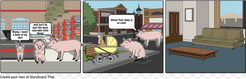 Olivia And The Babies Cartoon, Neighborhood, Animal, Pig, Mammal Free Png Download