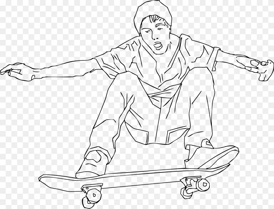 Ollie Skateboarding Black And White Clipart, Gray Free Png Download