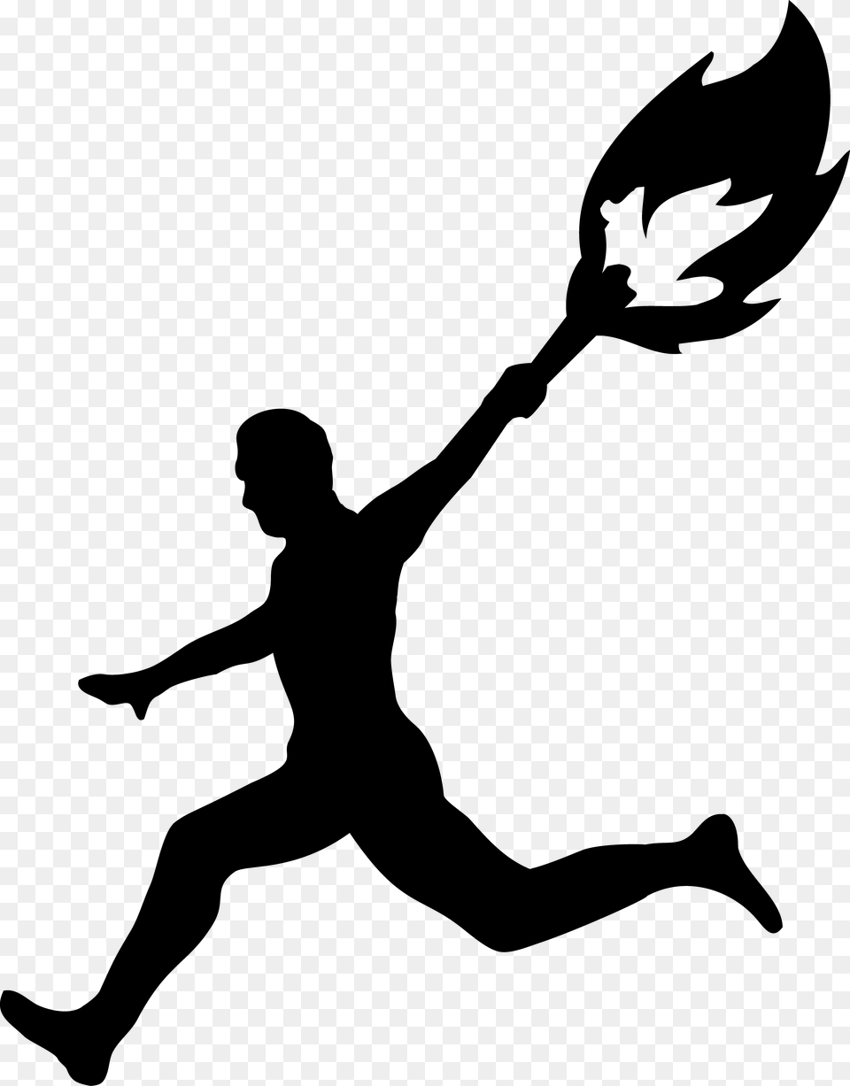 Olympic Torch Clipart Man Running With Torch, Gray Free Png