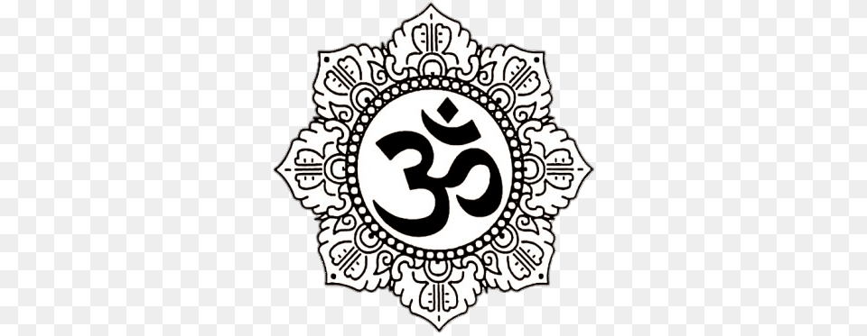 Om Mantra In Designed Lotus Flower, Symbol, Text Png Image