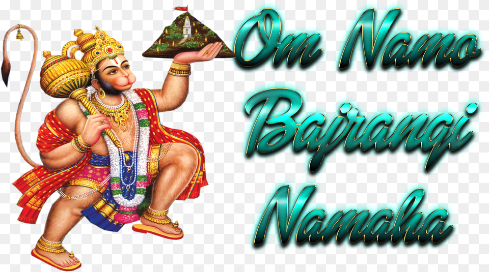 Om Namo Bajrangi Namaha Hanuman Ji With Mountain, Adult, Female, Person, Woman Png Image