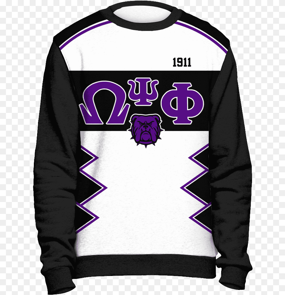 Omega Psi Phi Initials And Year Black Sweatshirt Alpha Phi Alpha Ugly Sweater, Clothing, Hoodie, Knitwear, Long Sleeve Free Png