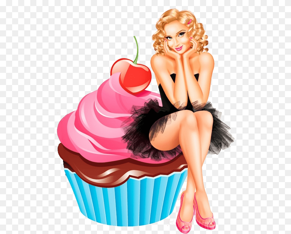 Omw The Coffee Shop Pin Up Girl On Muffin, Food, Cake, Cream, Cupcake Png Image