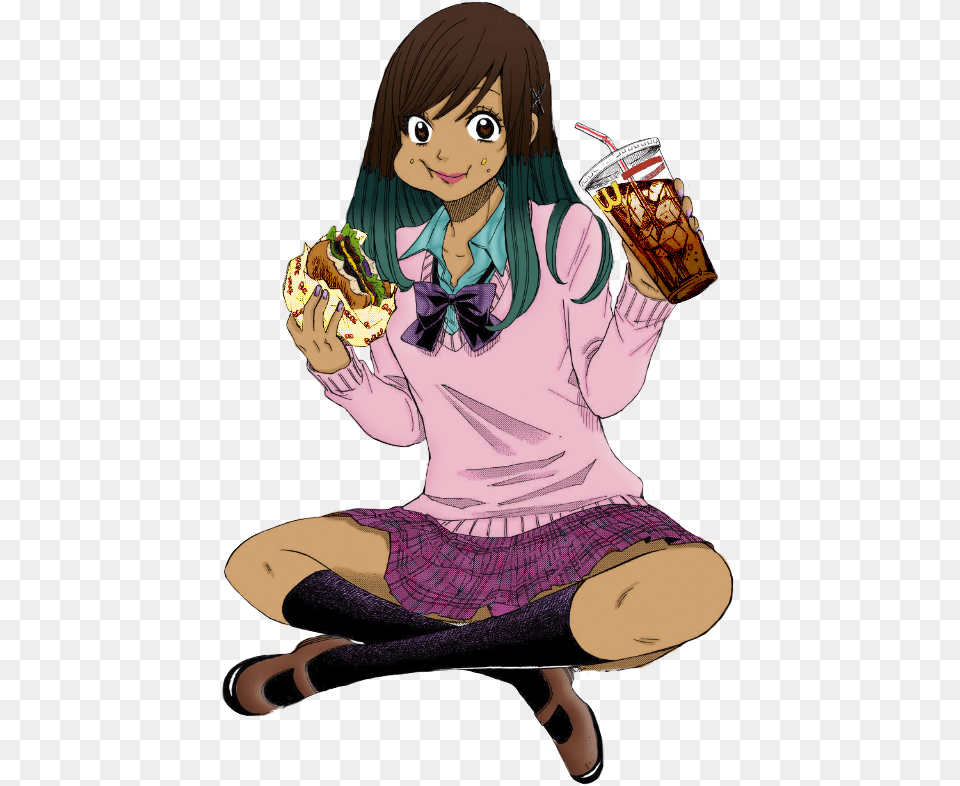 On Anime Girl Eating Cute Book, Comics, Publication, Adult Free Transparent Png