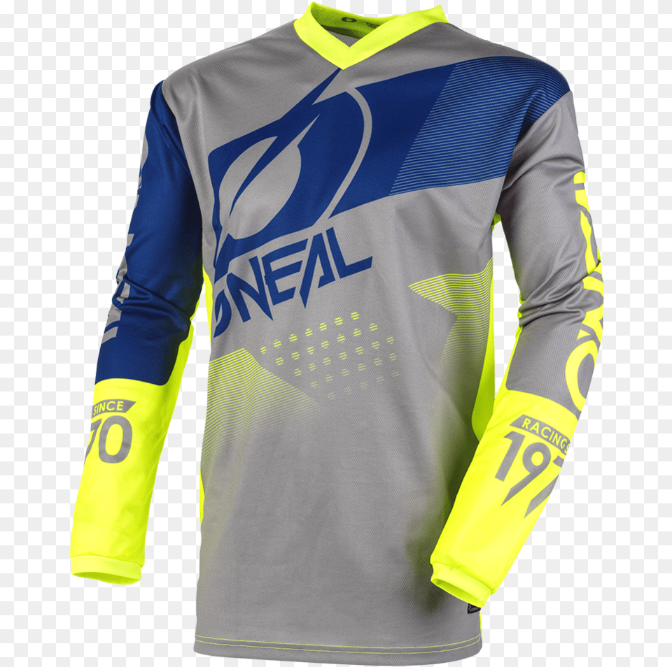 On Elem Factor Neon Blue Jersey Front Web 2 Jersey Oneal Element Factor, Clothing, Long Sleeve, Shirt, Sleeve Png Image