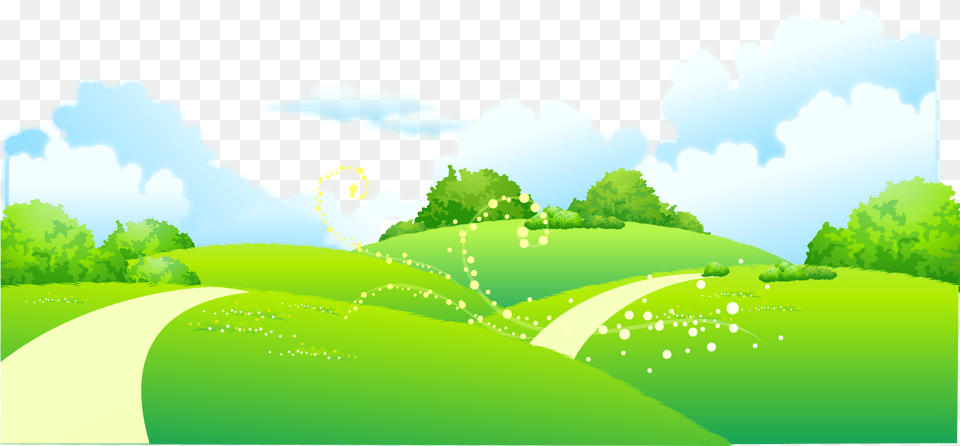 On Meadow Painted Of Trees Illustration Cartoon Clipart Landscape Clipart Hd, Field, Plant, Outdoors, Nature Free Png Download
