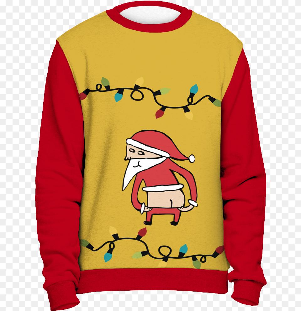 On Sale Bad Santa Ugly Christmas Sweater Long Sleeved T Shirt, Sweatshirt, Clothing, Knitwear, Person Free Png
