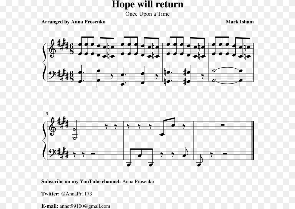 Once Upon A Time Hope Will Return Sheet Music For Piano Sheet Music, Gray Png