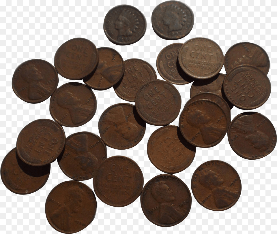 One Half Roll Of Lincoln Wheat Pennies With 2 Indian Coin, Money, Bronze, Nickel, Dime Free Png