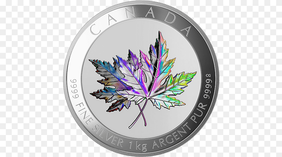 One Kilogram Fine Silver Hologram Coin Canada Maple Leaf Coin, Plant, Money Free Png