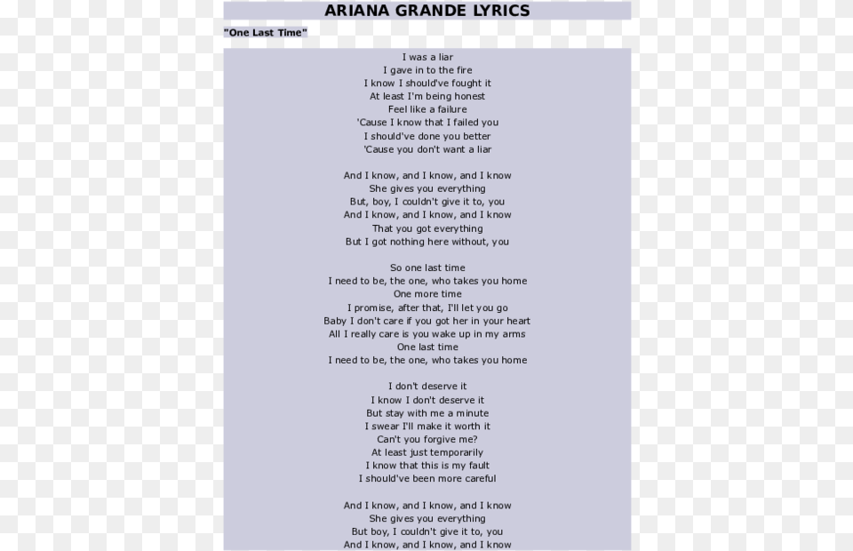 One Last Time Ariana Grande Lyrics, Page, Text, Menu Free Transparent Png