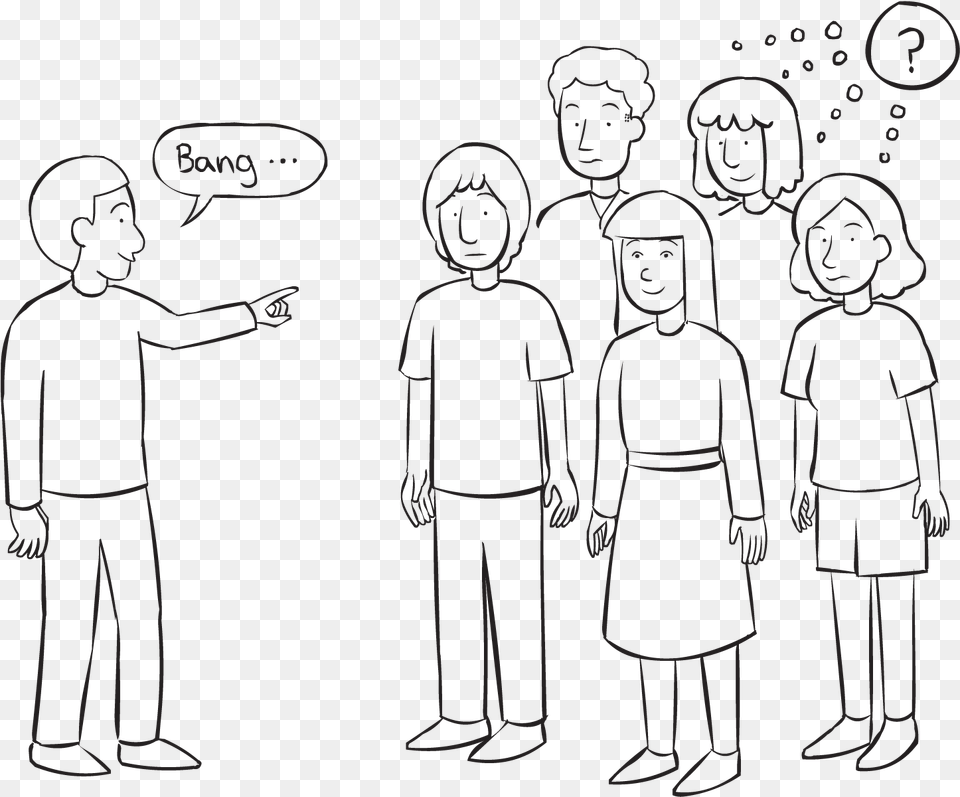 One Person Pointing To A Group Of People Playing A, Art, Drawing, Face, Head Free Transparent Png