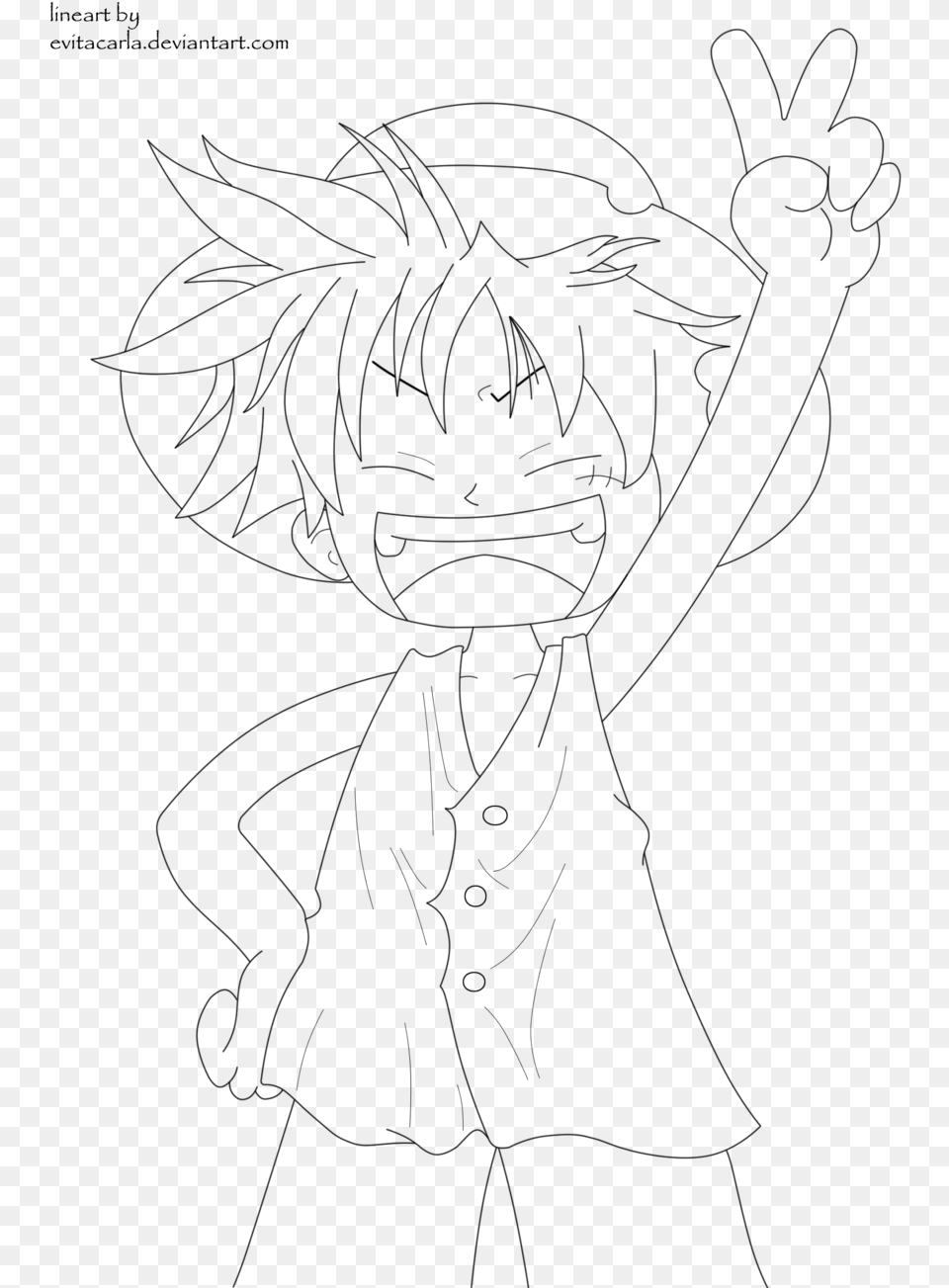 One Piece Fan Art Chibi Luffy Lineart One Piece By Line Art, Gray Free Transparent Png