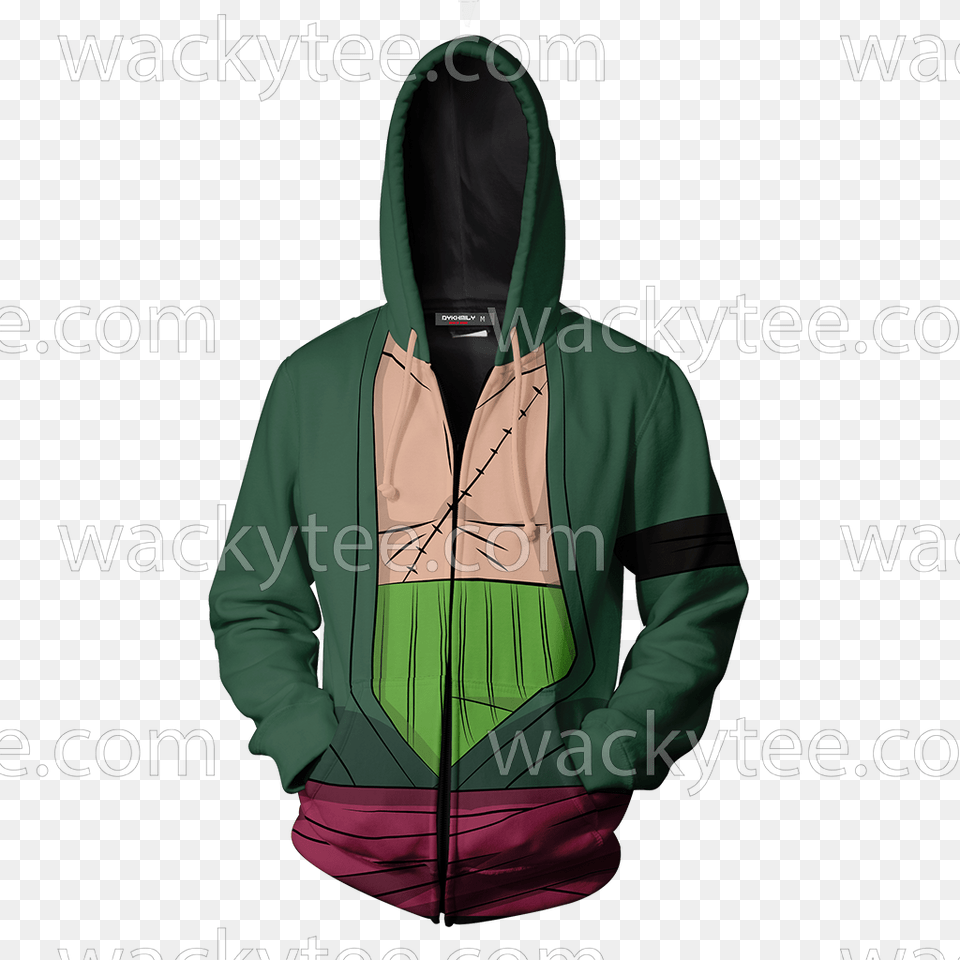 One Piece Roronoa Zoro Cosplay Zip Up Hoodie Jacket Goku Hoodie, Clothing, Coat, Hood, Knitwear Png