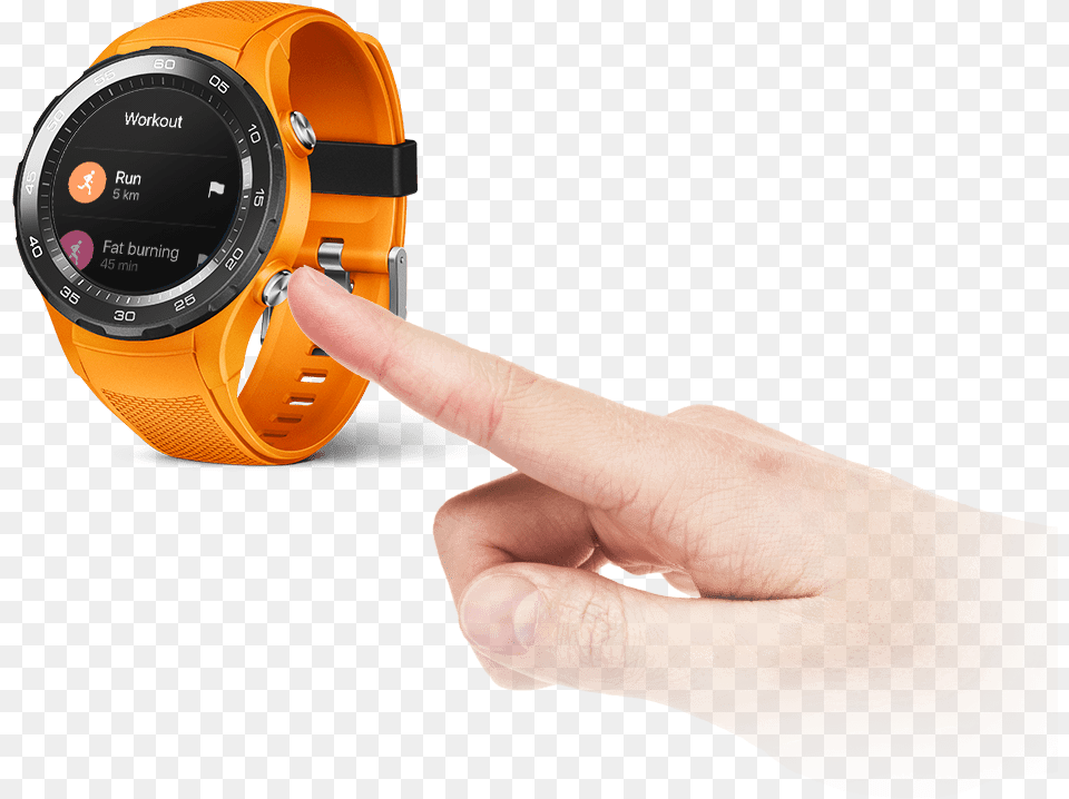 One Press To Start Huawei Watch 2 Dynamic Orange, Wristwatch, Arm, Body Part, Person Free Png Download