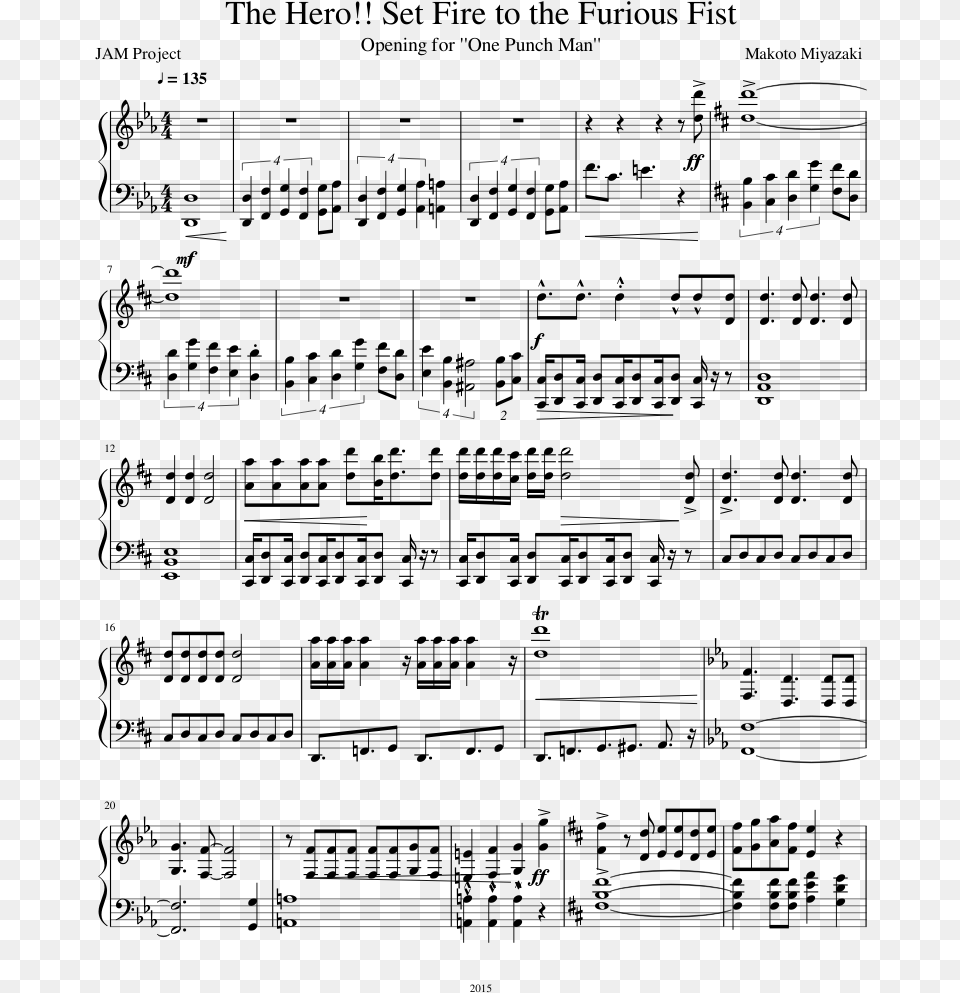 One Punch Man Op The Hero Set Fire To The Furious Fist Renesmee39s Lullaby Piano Sheet Music, Gray Free Png