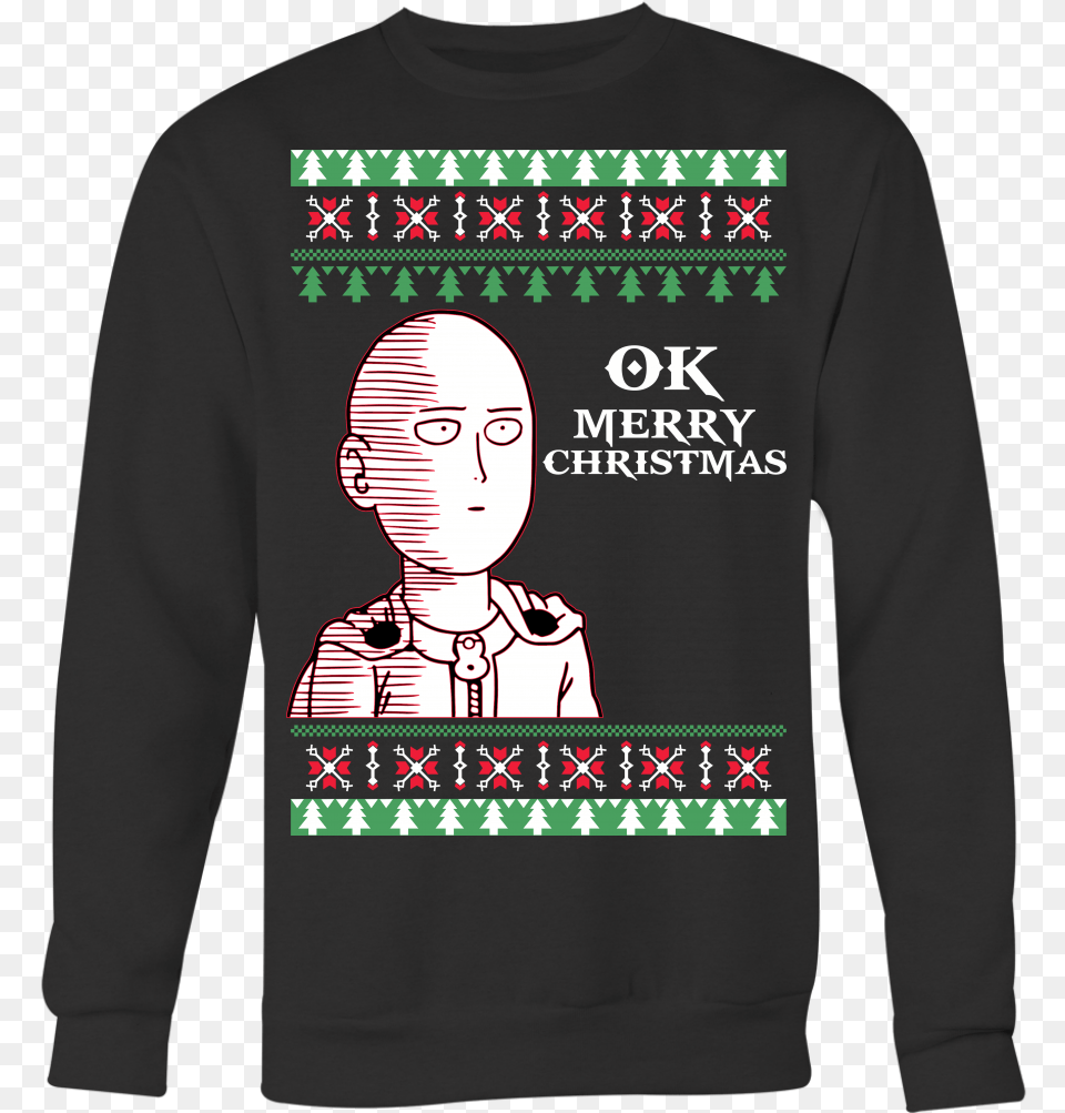 One Punch Man Shirt Ok Merry Christmas Shirt Saitama Funny Dad Shirts From Daughter, Knitwear, Clothing, Sweater, Sleeve Free Png