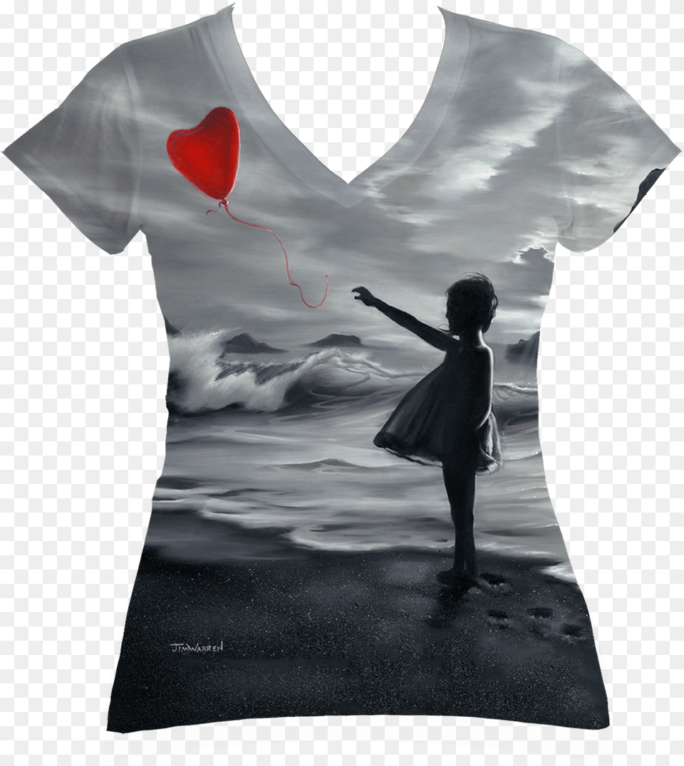 One Red Balloon Ladies V Neck Balloon, Clothing, T-shirt, Child, Female Free Transparent Png
