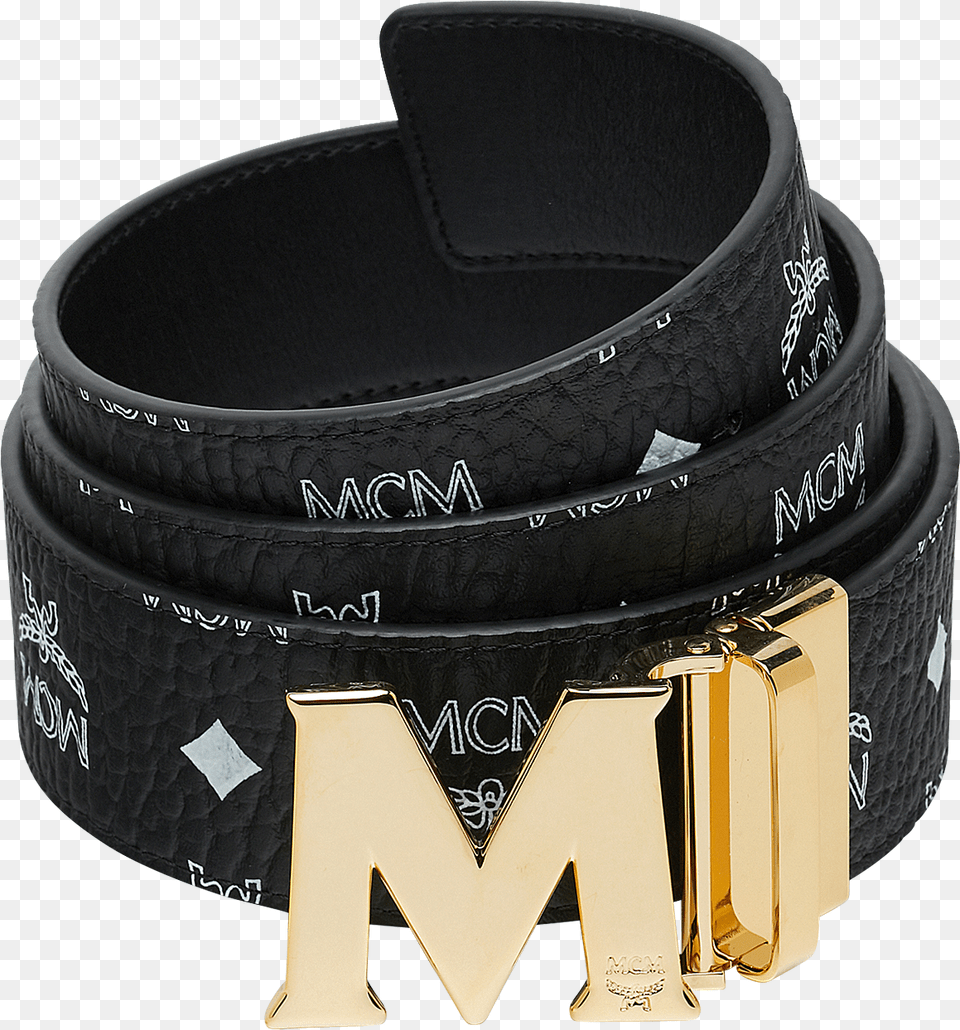 One Size M Reversible Belt 175 In White Logo Visetos Black White Gold Mcm Belt, Accessories, Buckle Free Png Download