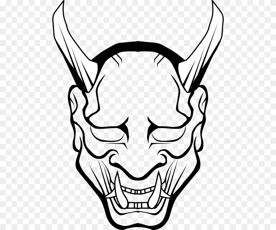 Oni Drawing Mask Hannya Devil Oni Mask Black And White, Stencil, Animal, Fish, Sea Life Png Image