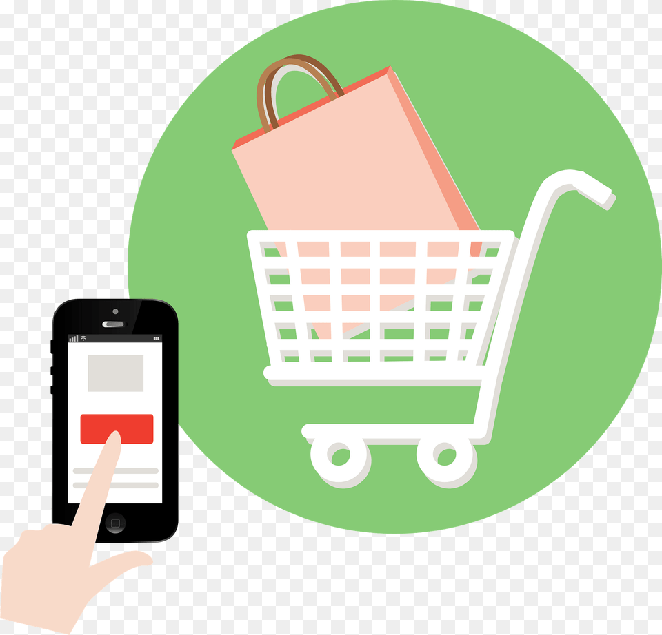 Online Shopping By Using A Smartphone Clipart, Electronics, Mobile Phone, Phone, Shopping Cart Free Transparent Png
