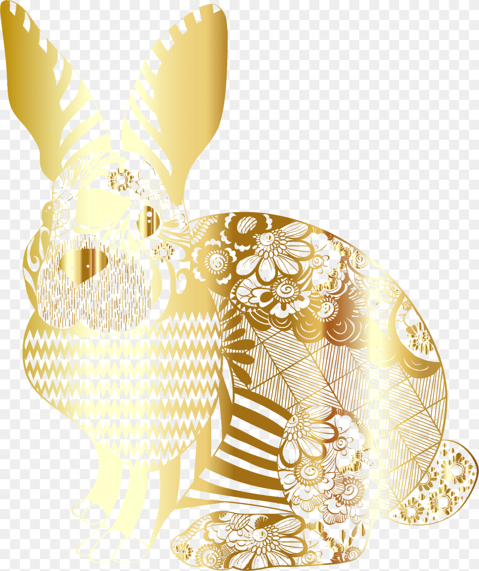 Onlinelabels Clip Art Gold Floral Rabbit No Background Easter Bunny Gold Transparent Background, Animal, Mammal Png Image