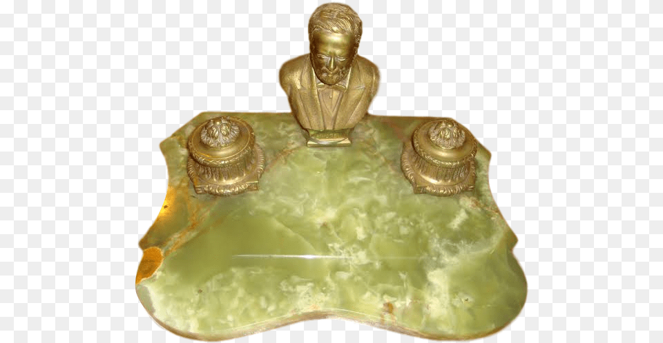 Onyx And Bronze Inkwell Desk Set Bronze Sculpture, Accessories, Ornament, Jewelry, Jade Free Png Download