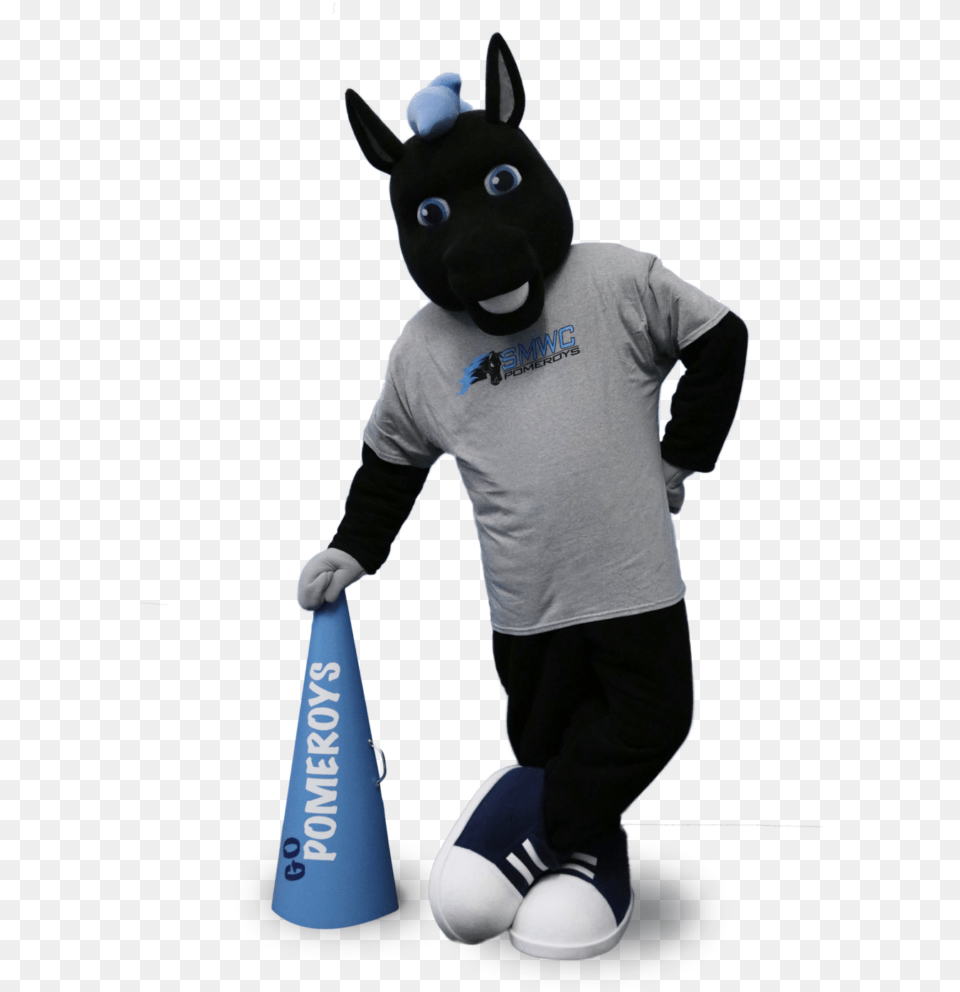 Onyx Leaning Against A Pomeroys Megaphone Saint Mary Of The Woods College Mascot, Toy, Clothing, Hat, Footwear Png